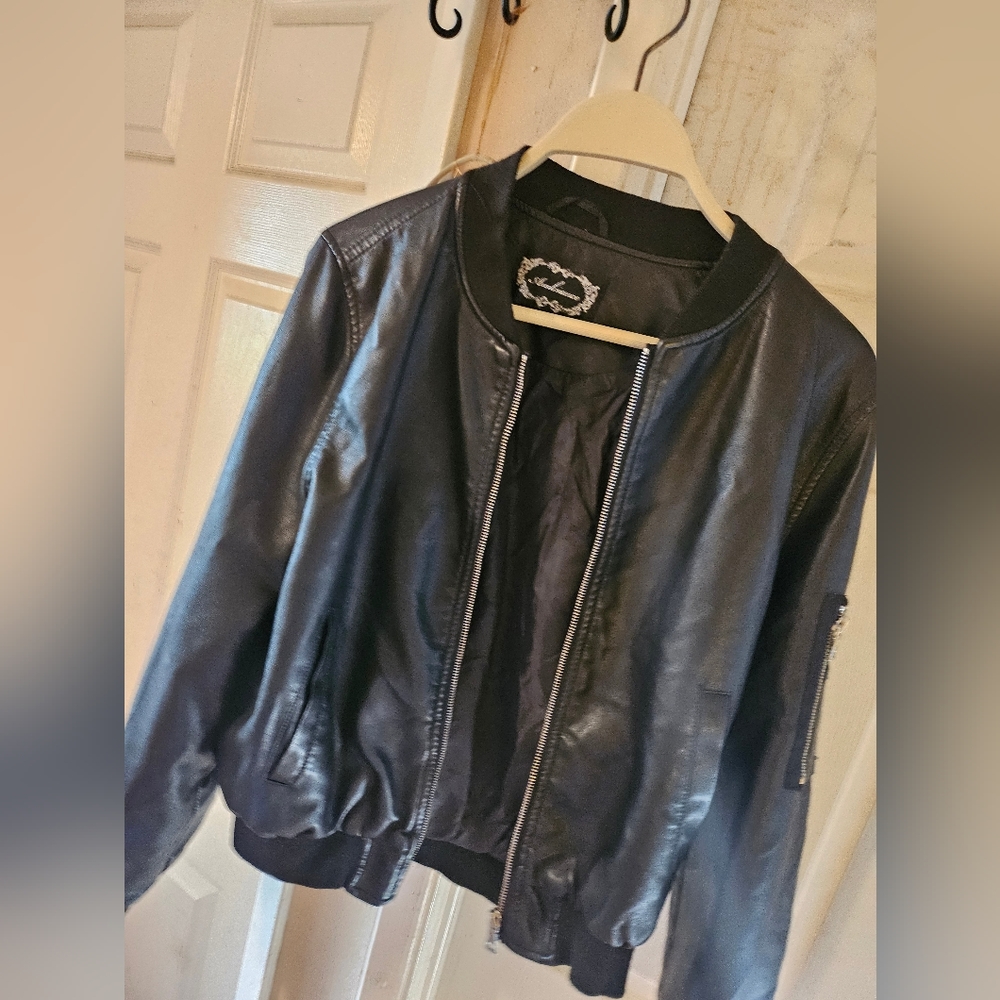Black Pleather Cropped Jacket - image 2